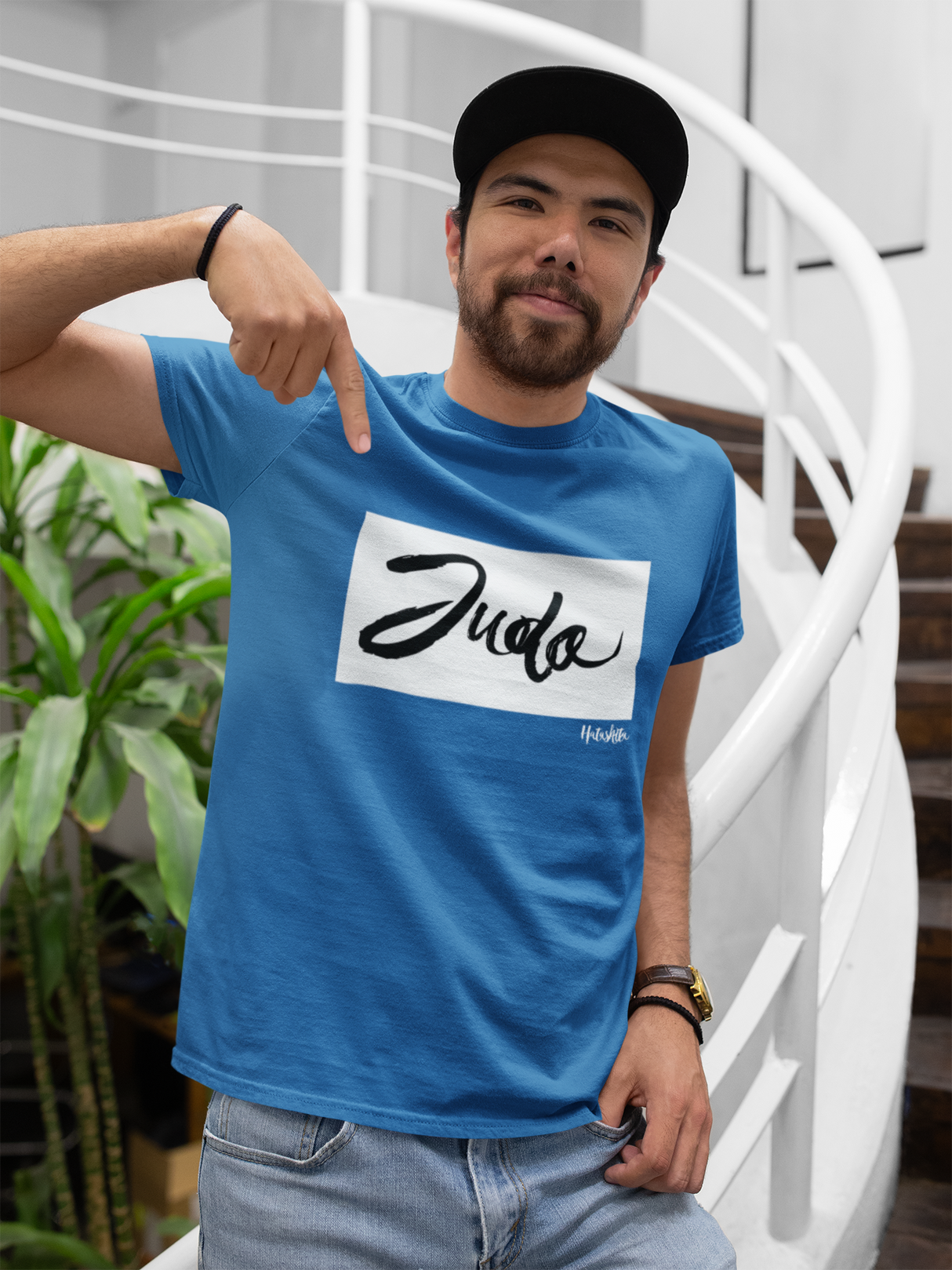 Judo, White Rectangle - Blue T-Shirt