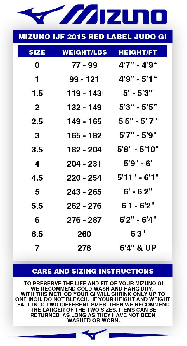 Judo Gi Size Chart at Zachary Harman blog